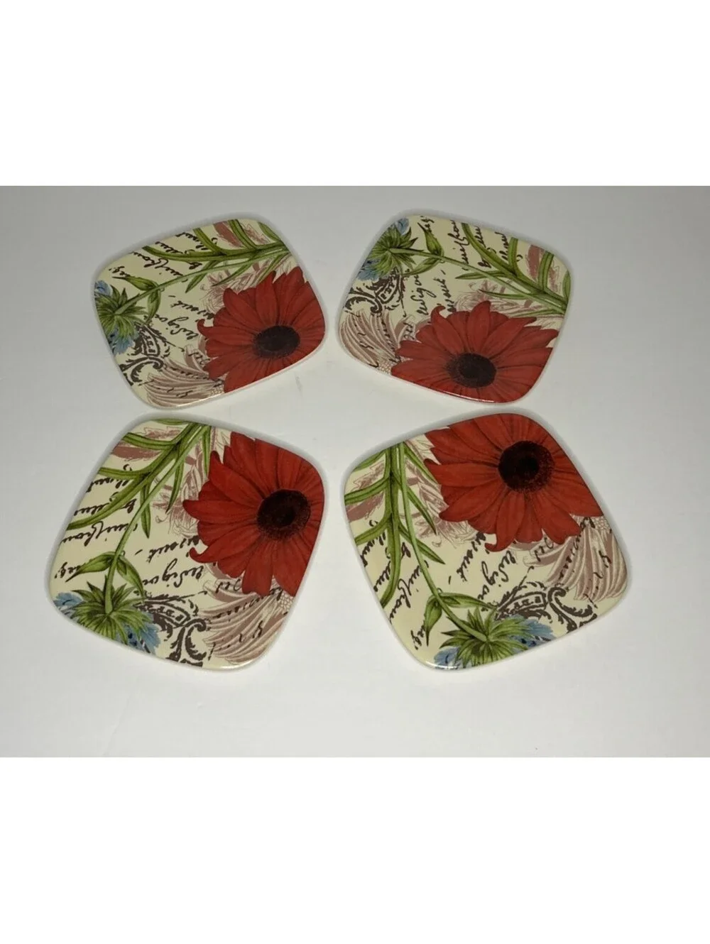 Plates Dessert Melamine HOME Red Gerber Daisy set of 4 5.5